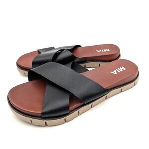 MIA Elissa Flat Sandal Crisscrossing Straps Women's Black Sze US8.5 EU39